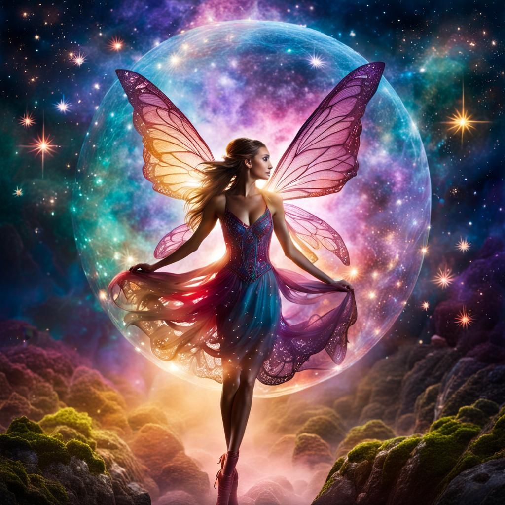 Dancing FAIRY+ GALAXY CARNAVAL ROW FAIRY VIGNETTE Double exposure VIBRANT triadic galaxy wings : COLOR ...  by @Peregrine Falconer