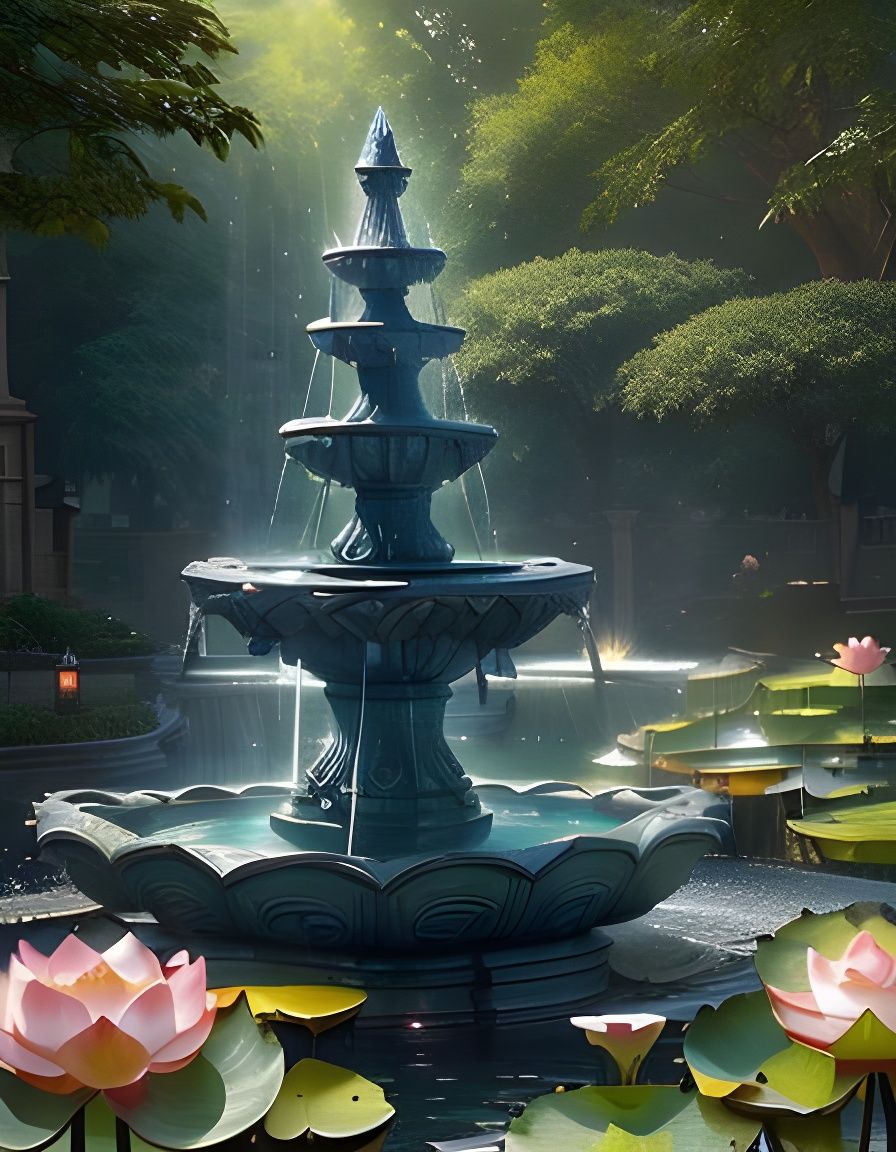 Lotus lake fountain   by @RoseKnight