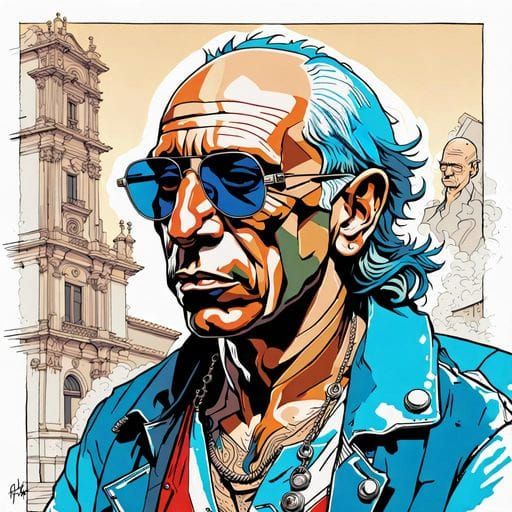 Picasso as a rocker with sunglasses and perfecto