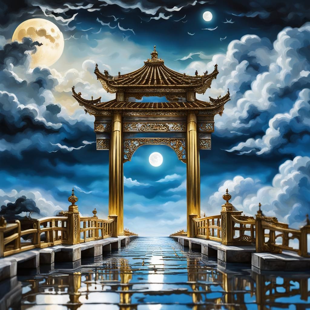 Chang'e on Broken Bridge in Surreal Moonlight