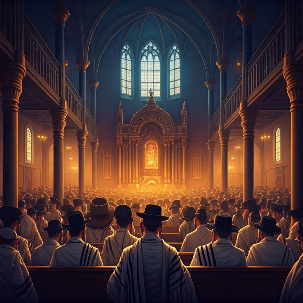 A Majestic Synagogue Scene in Hyperrealistic Style