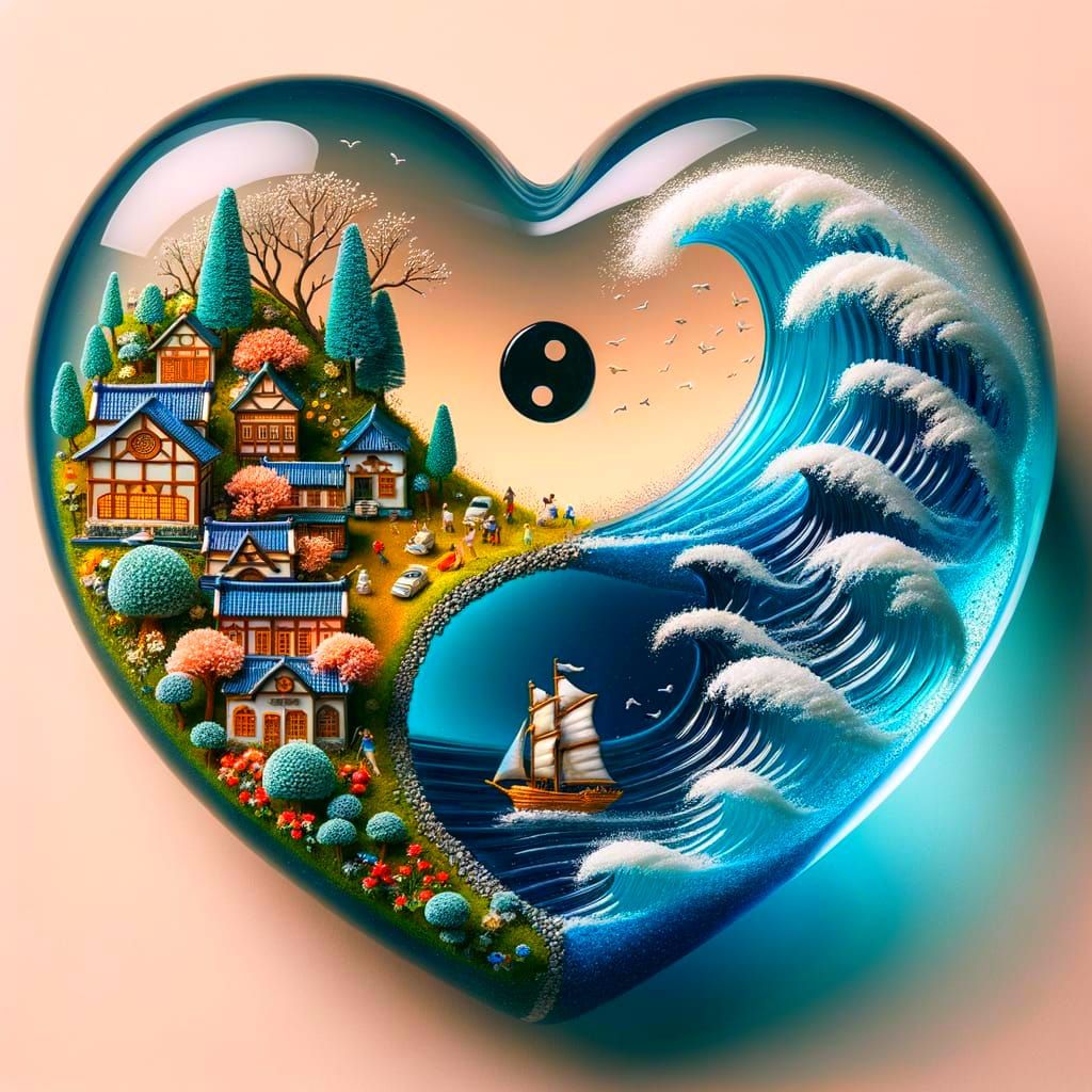 Glass Heart Symbolizing Yin Yang Harmony