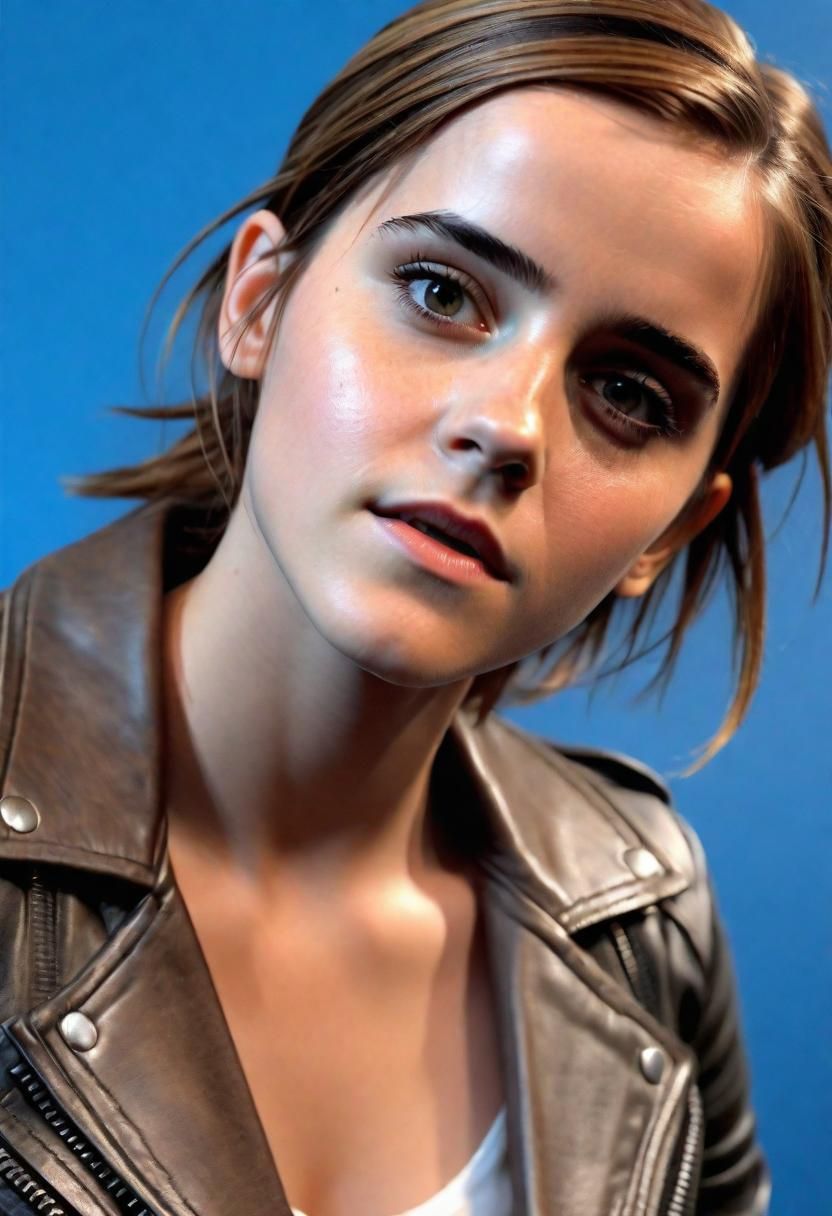 Emma Watson ultrarealistic face , leather biker jacket - AI Generated ...