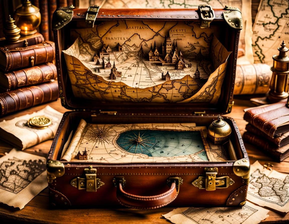 map in a mysterious leather suitcase  by @Pleitegeier