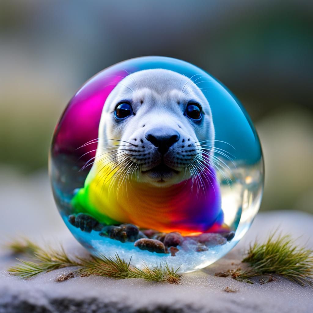 seal pup in crystal ball real life colourful