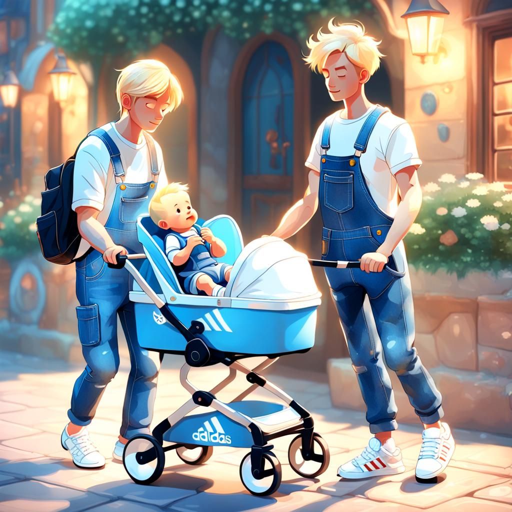 Fantasy Art: Boy with Stroller in Dreamy Colors