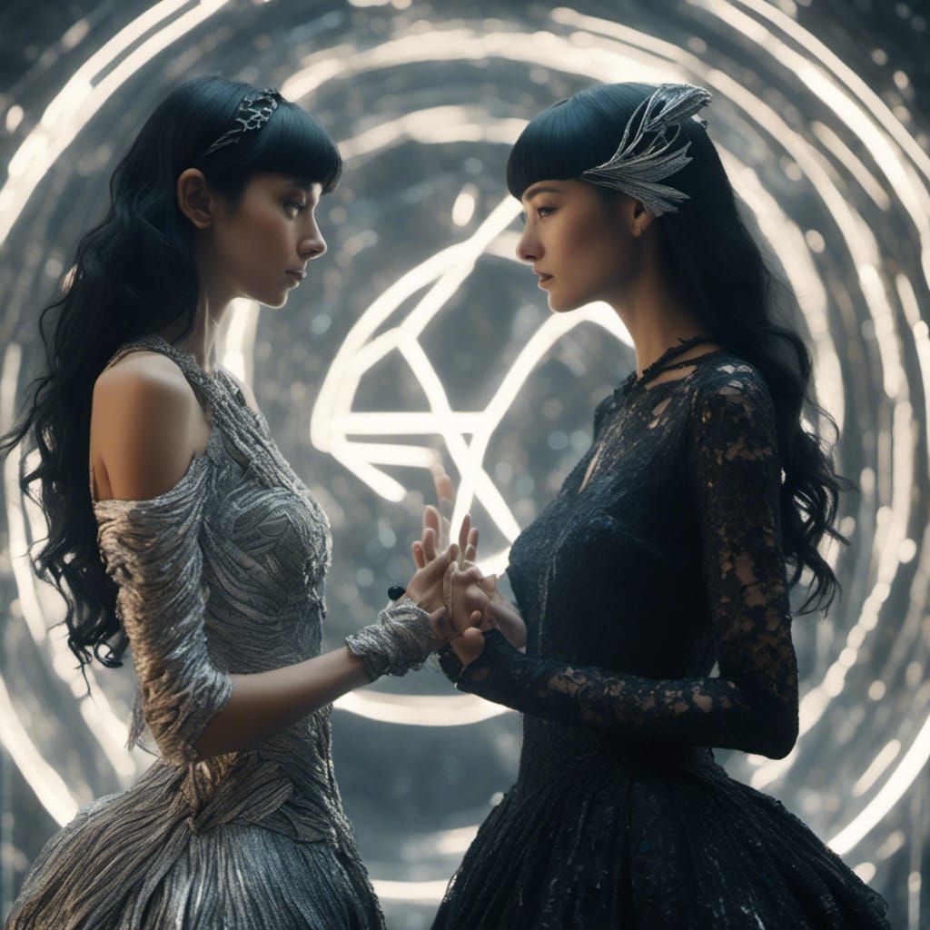 <lora:NC Hyperreal:1.0> A twins girl, a siler hair girl with...