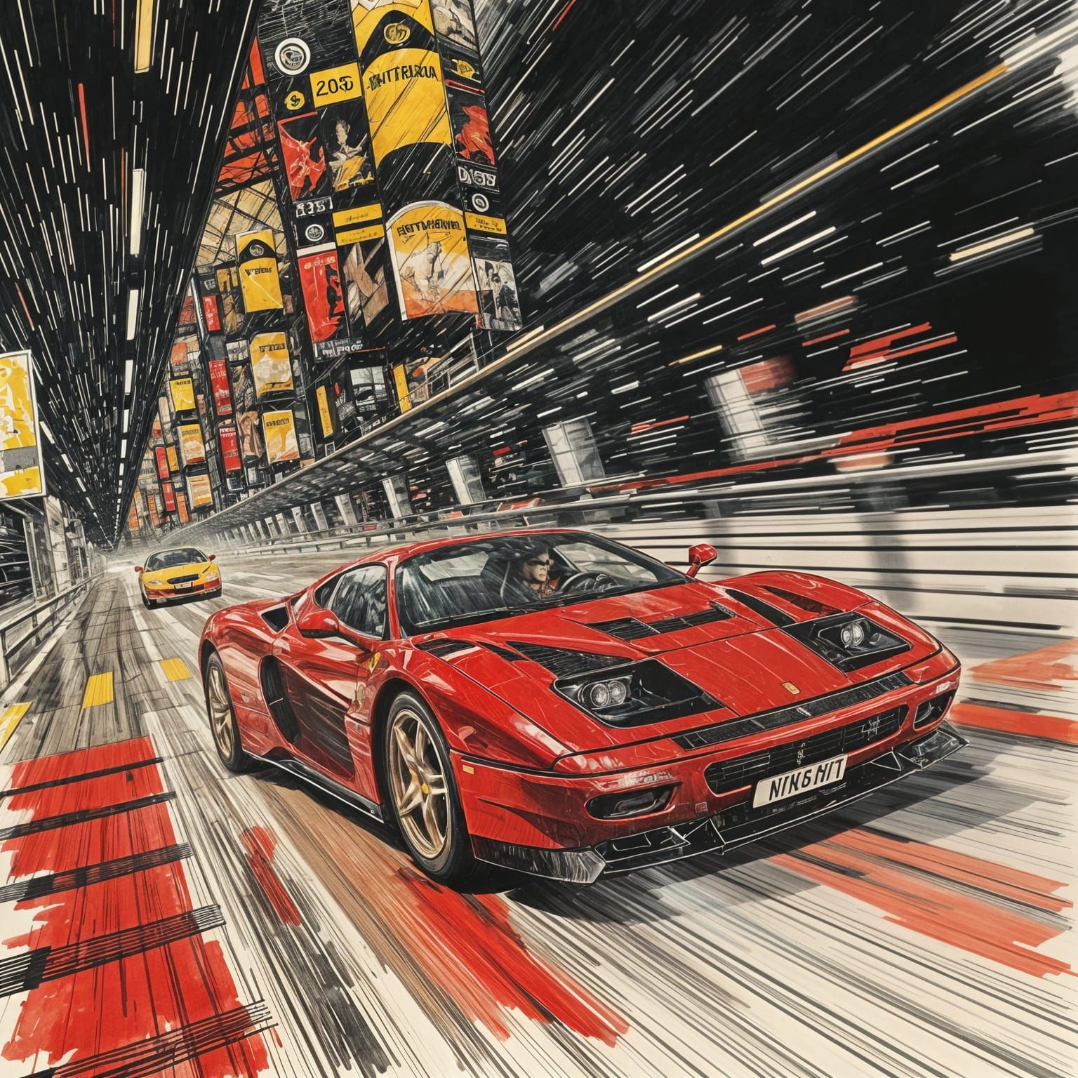 Ferrari Testarossa blurring with speed down the highway   by @Ionafey