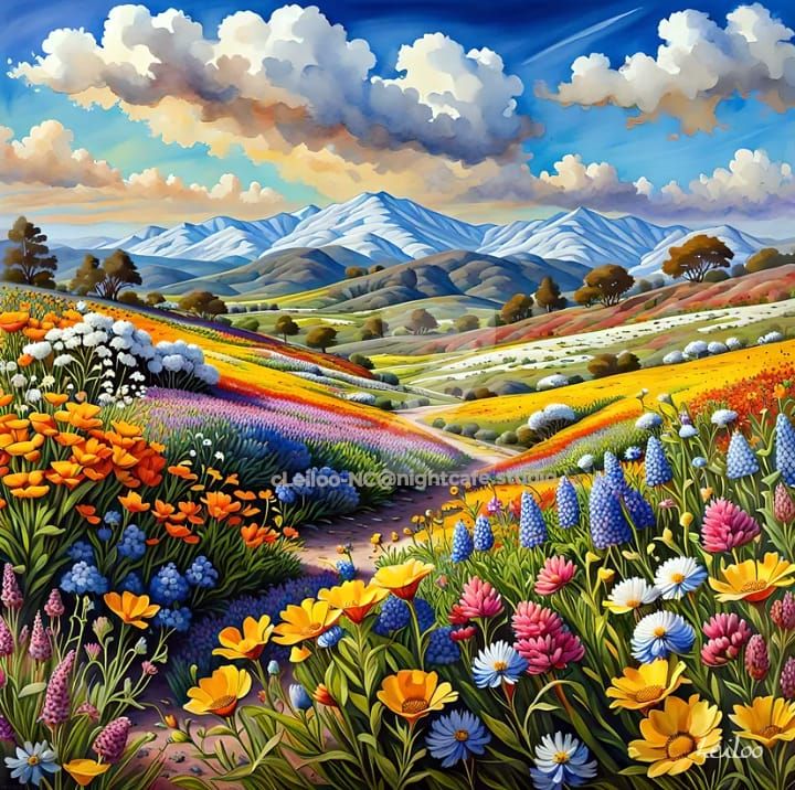 Flower Fields and Snow-Capped Mountains - AI Generated Artwork ...