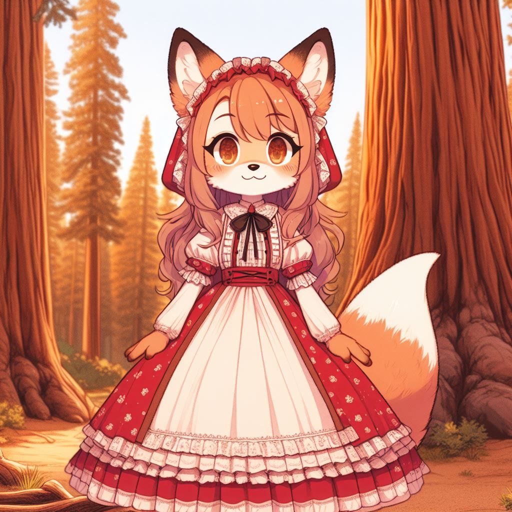 Cute Fox Girl in the Giant Sequoia Forest