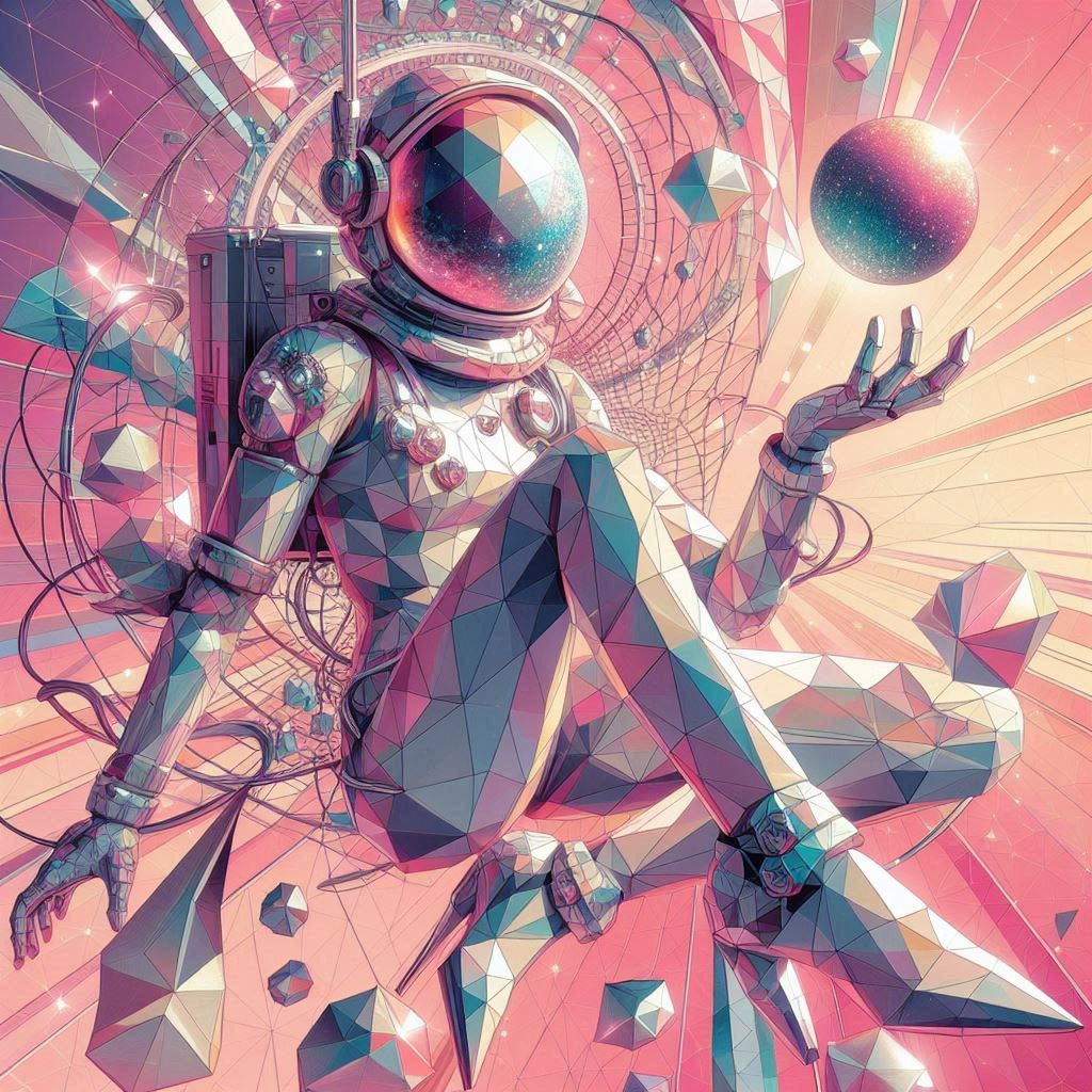 geometric low poly fractal 70s 80s sci-fi art hajime sorayam...