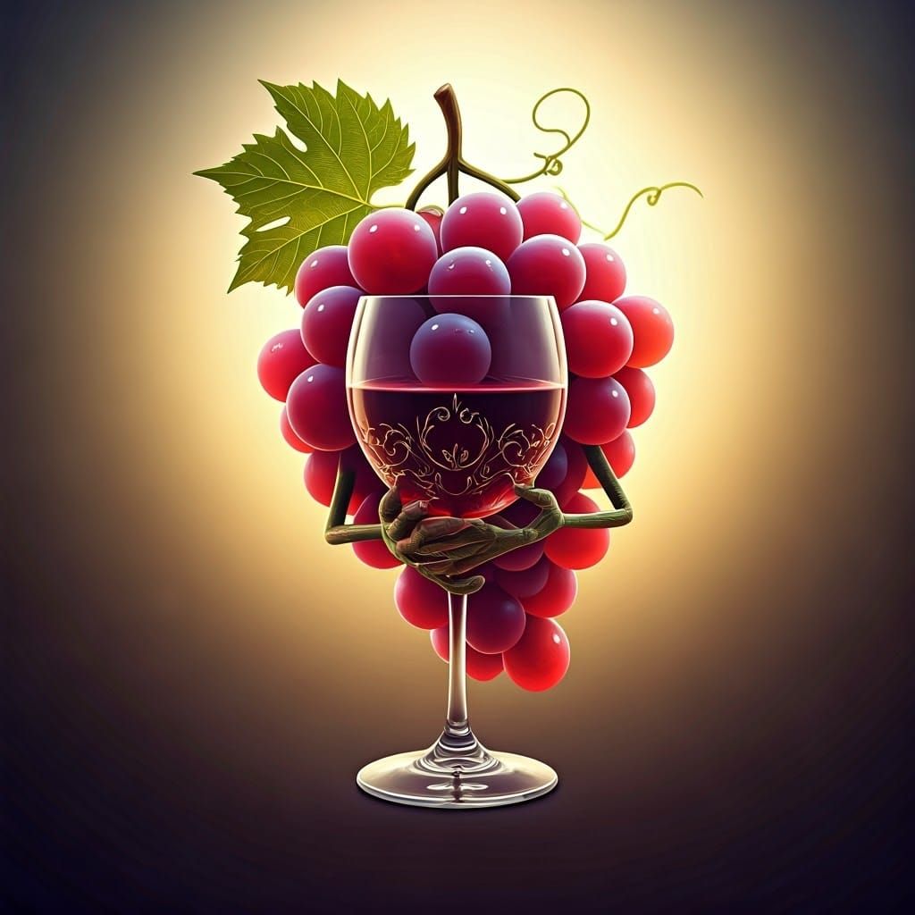 Grapes Celebrate with Wine: 3D Digital Art