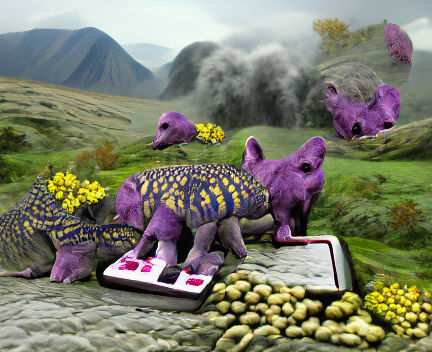ankylosaurs prance in a violet salughter of radishes and cal...