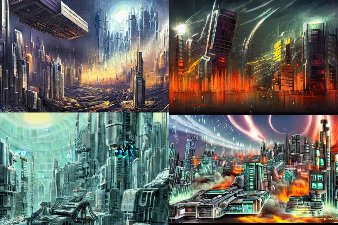 Sci-fi city in the style of Auto-destructive art