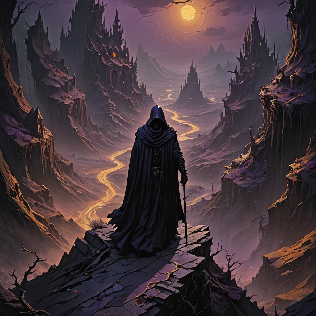 Menacing Figure in Dark Gothic Landscape