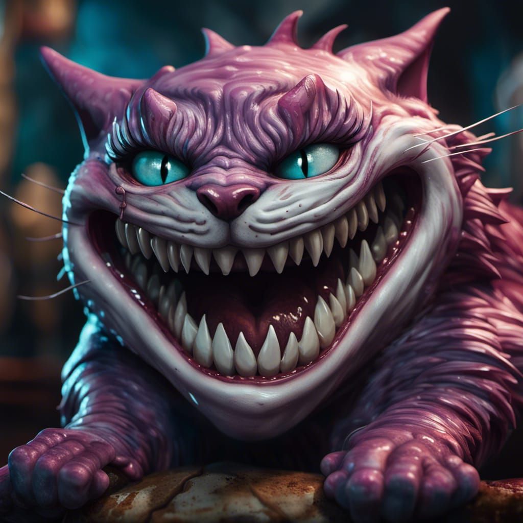 A Demented Smoking Malevolent Cheshire Cat With Large Accusing Eyes 