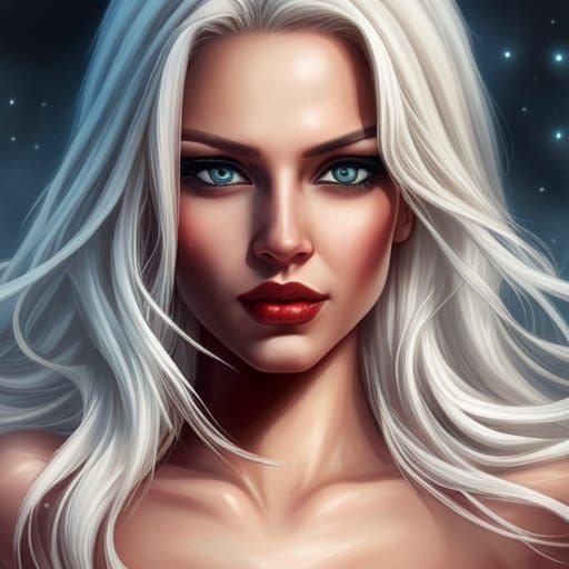 gorgeous bloodred Luminously eyed platina blonde goddess in ...