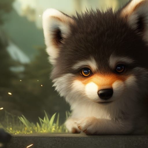little fluffy chibi baby wolf  by @Djohn Coper
