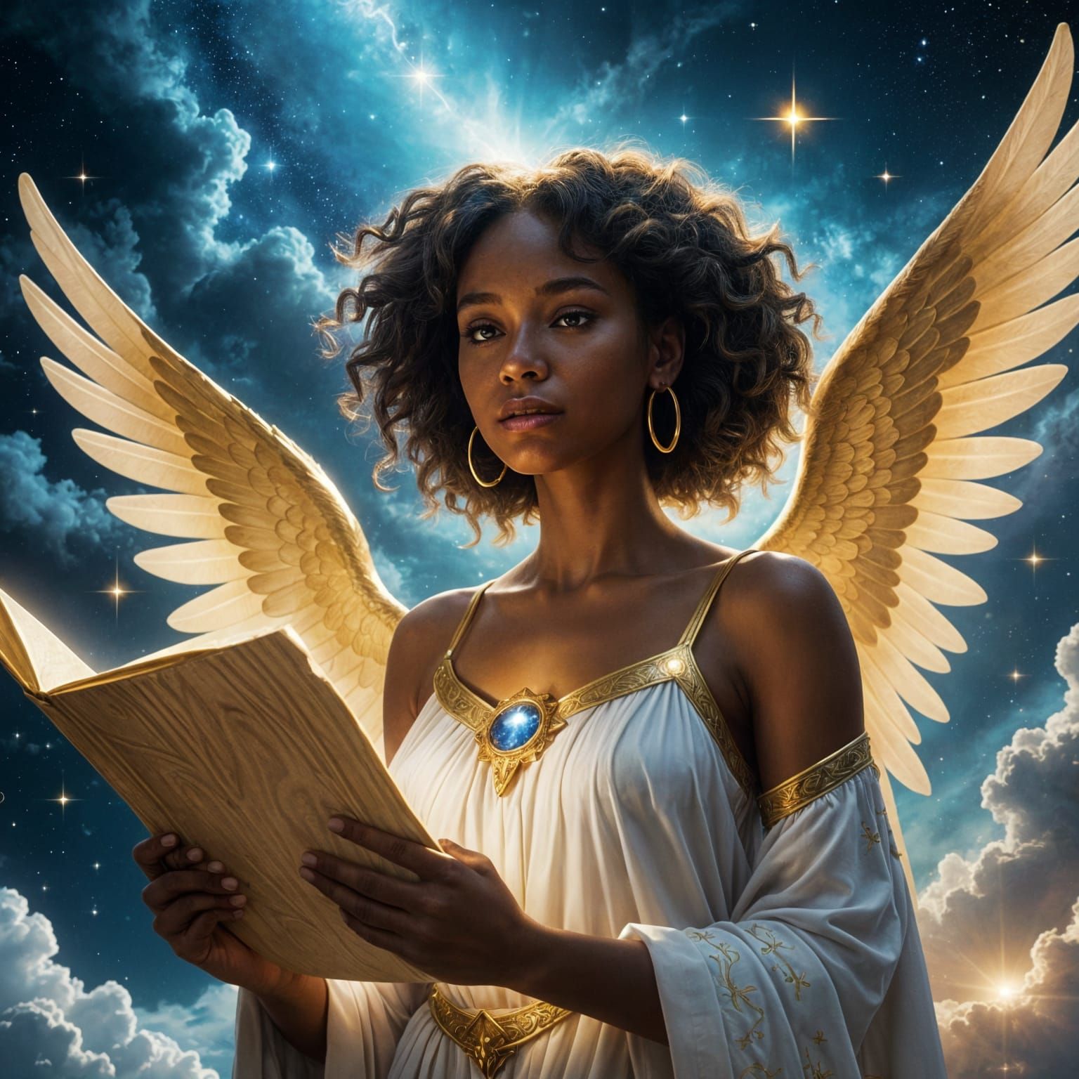 Celestial Angel Unveils Divine Destiny in Cosmic Sky