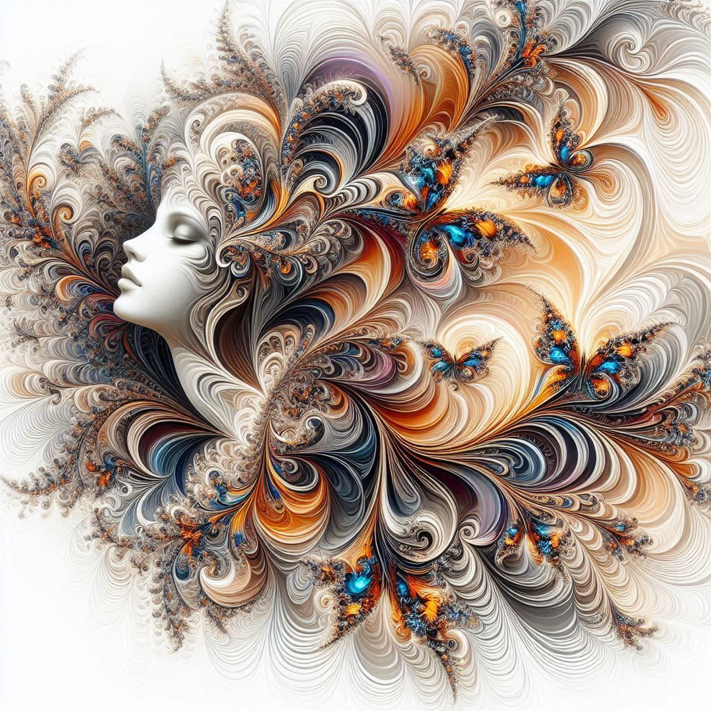 Fractal portrait with butterflies