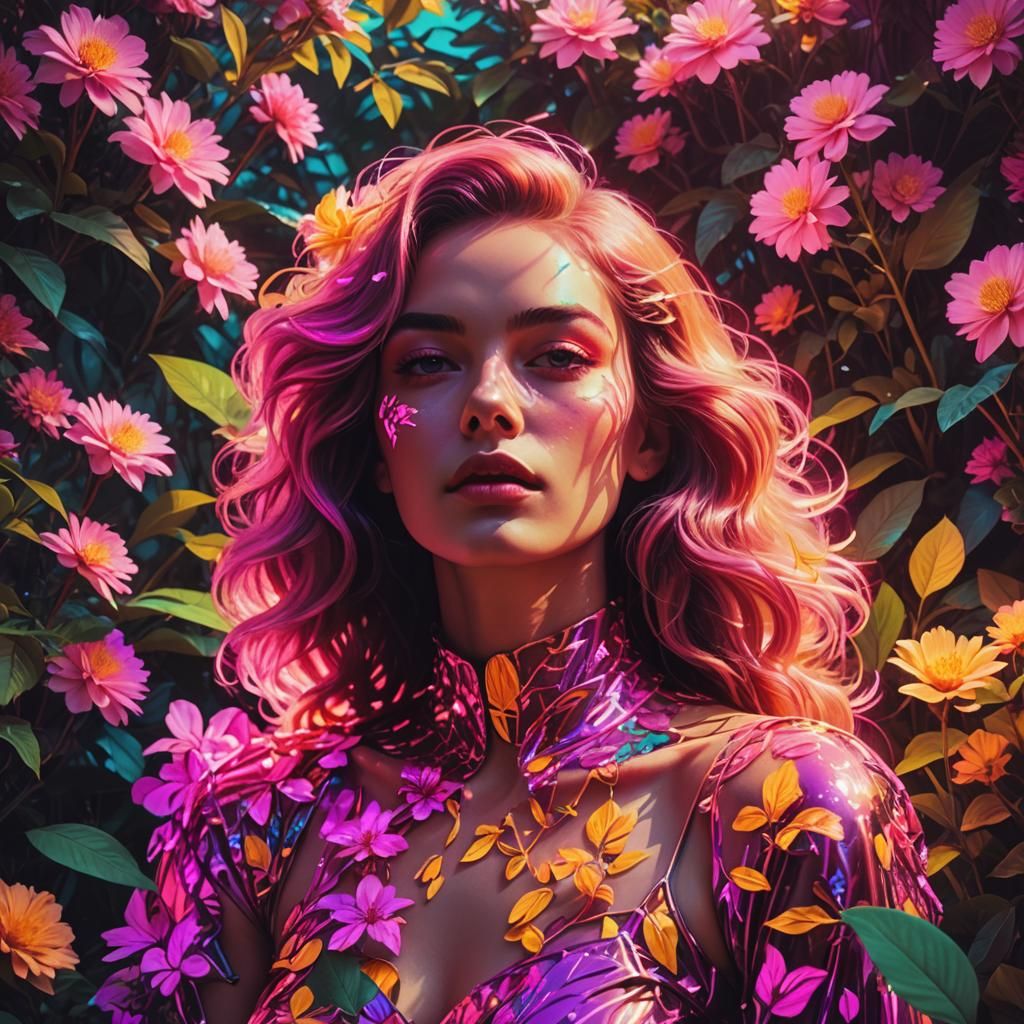 Synthwave Woman in Dreamlike Neon Retro Art