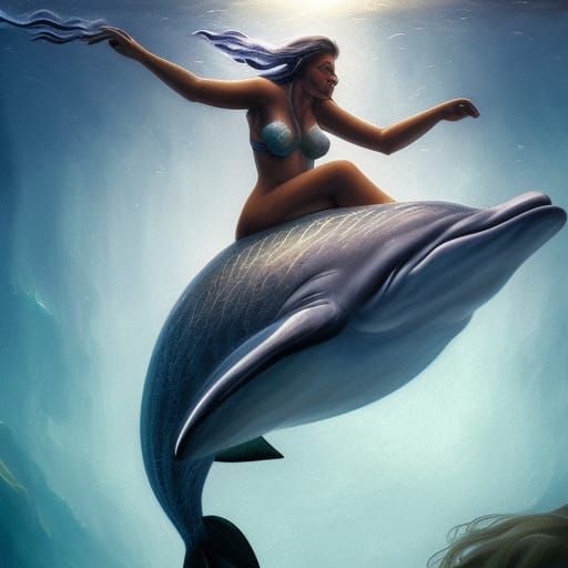 A mermaid riding a dolphin with AK-47 in her hands

; 8k res...
