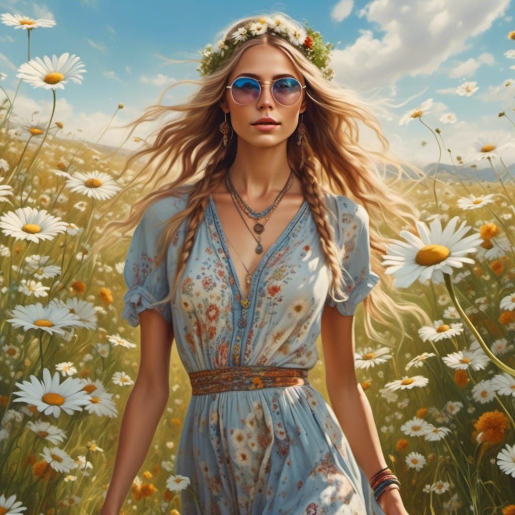 Insanely Detailed Full Body Shot Of Gorgeous Beautiful Hippie Woman With Beautiful Skin Wearing