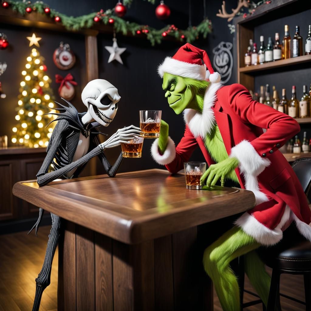 Jack Skellington and Grinch at Christmas Bar