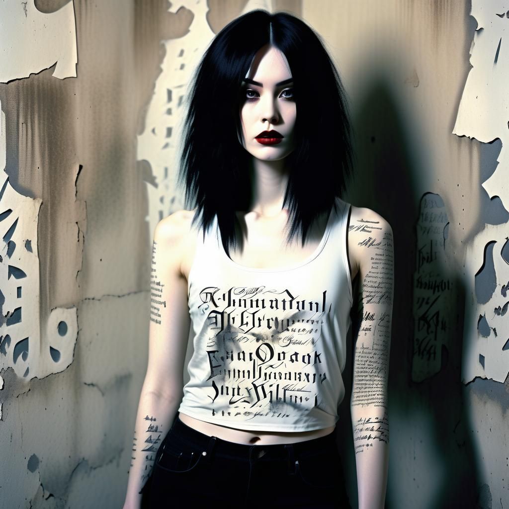 Girl with calligraphic tank top