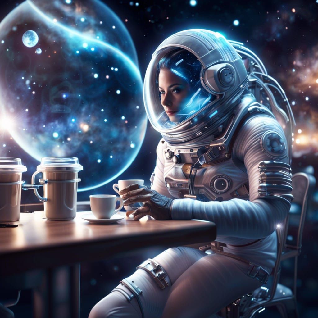 astronaut in coffee shop