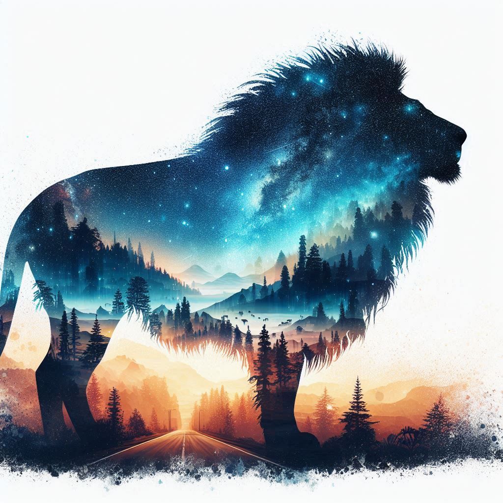 double exposure beautiful fantasy DALL-E 3 portrait landscape..