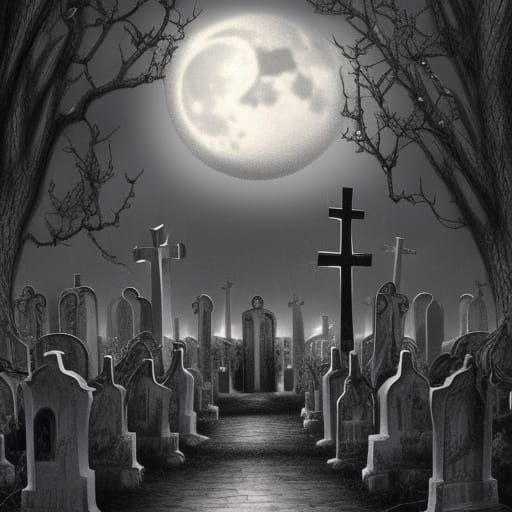 Moon over a cemetery