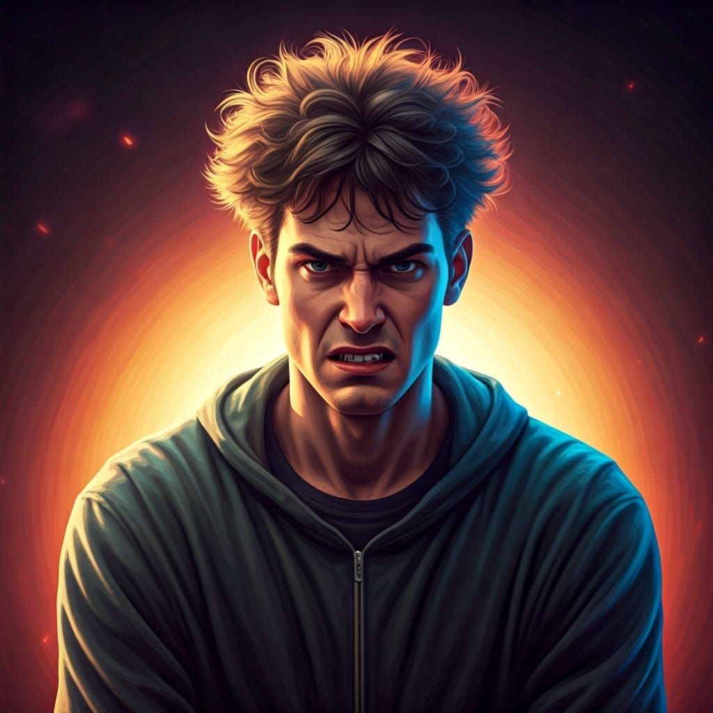 Frustrated Youth in Vibrant, High-Contrast Landscape