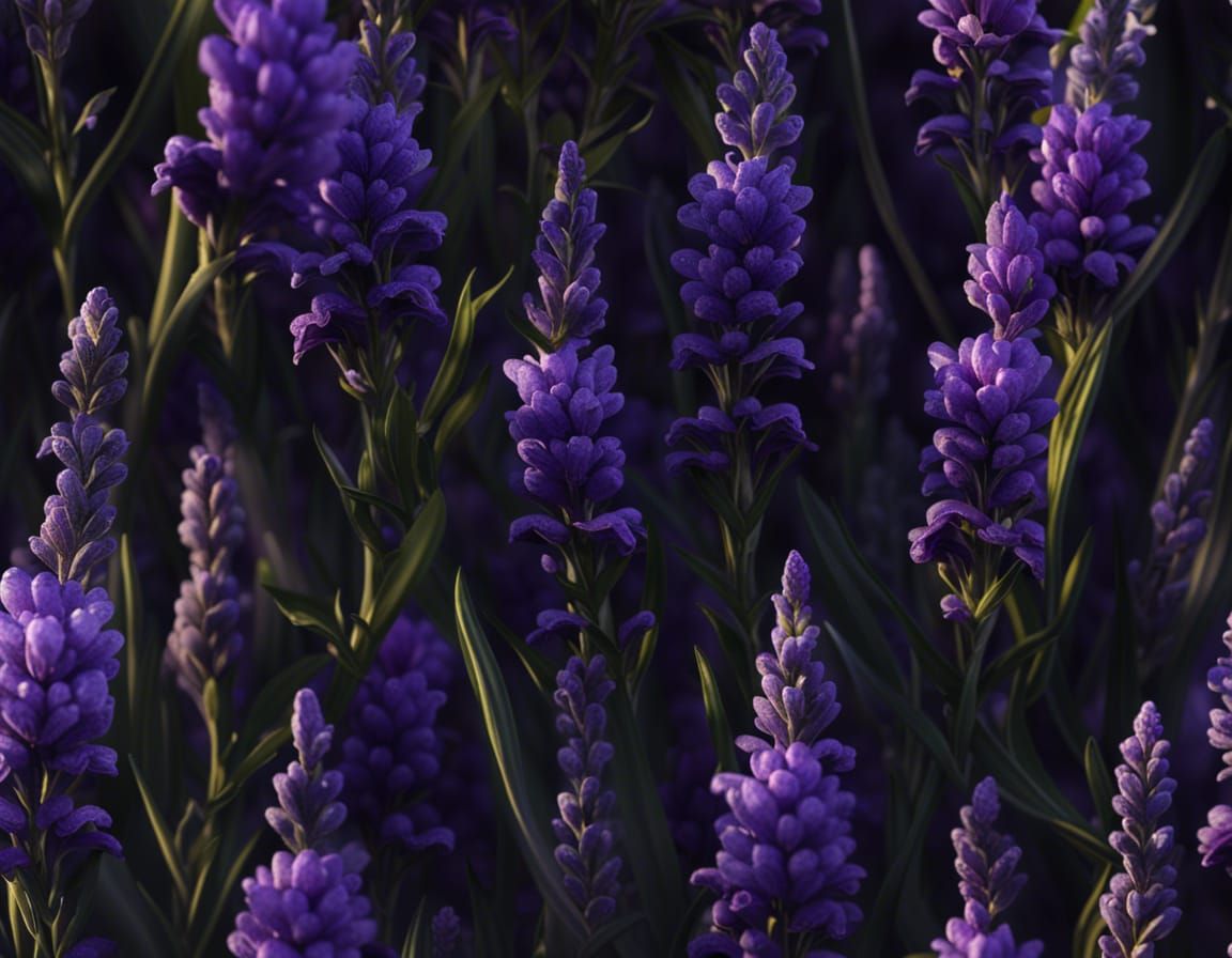 Purple lavander Lavandula angustifolia flower and dark darkn...