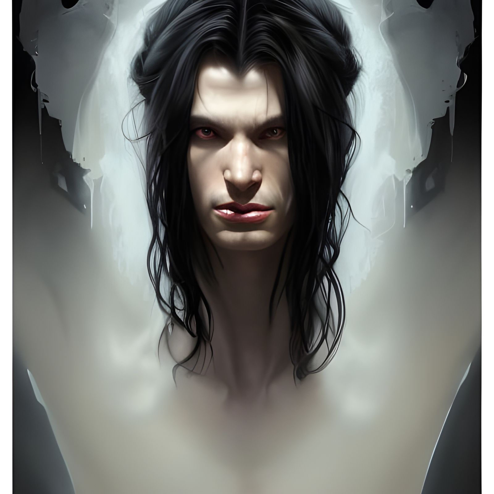 Tall pale scorpion man with long black hair
