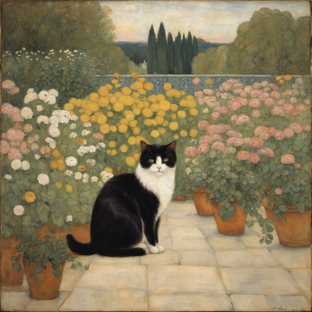 Cat in Flower Garden