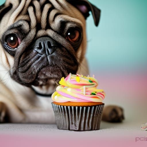 Pug Eating Cupcake - AI Generated Artwork - NightCafe Creator