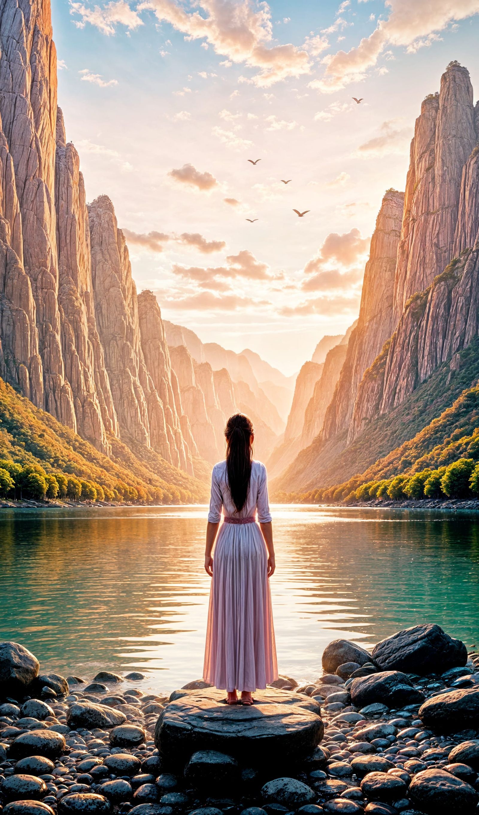 A girl by a lake in the mountains 3