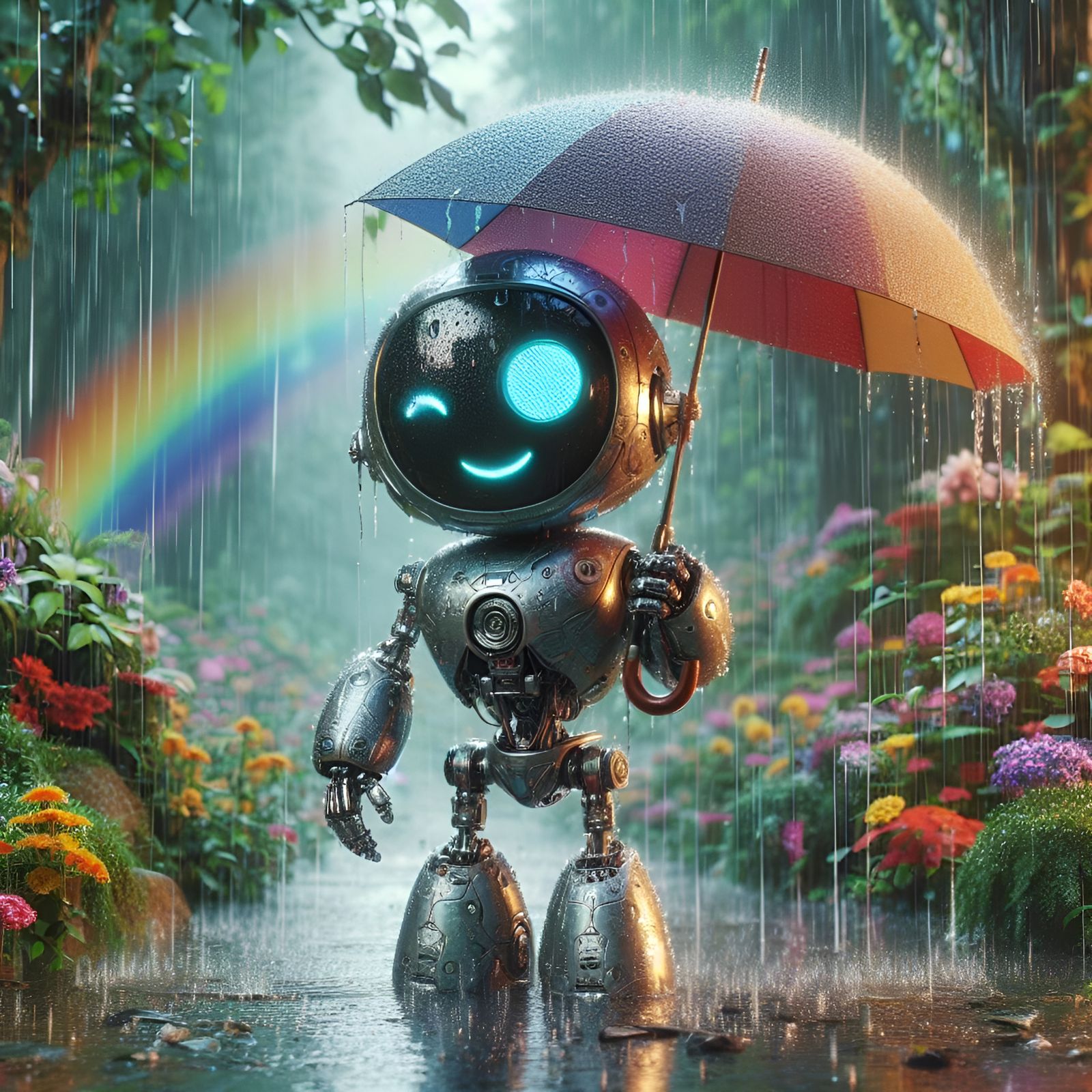 Winking Robot in the Rain  by @Rosie