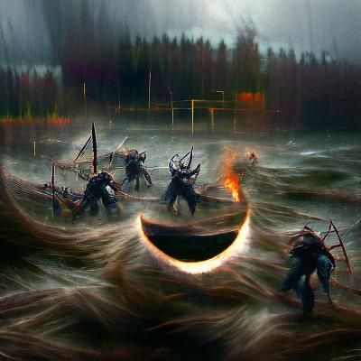 Vikings battling under the black sun