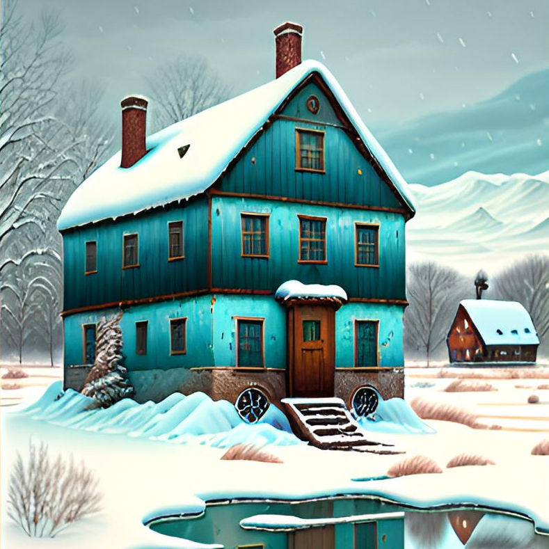 Cyan Wood House in Winter