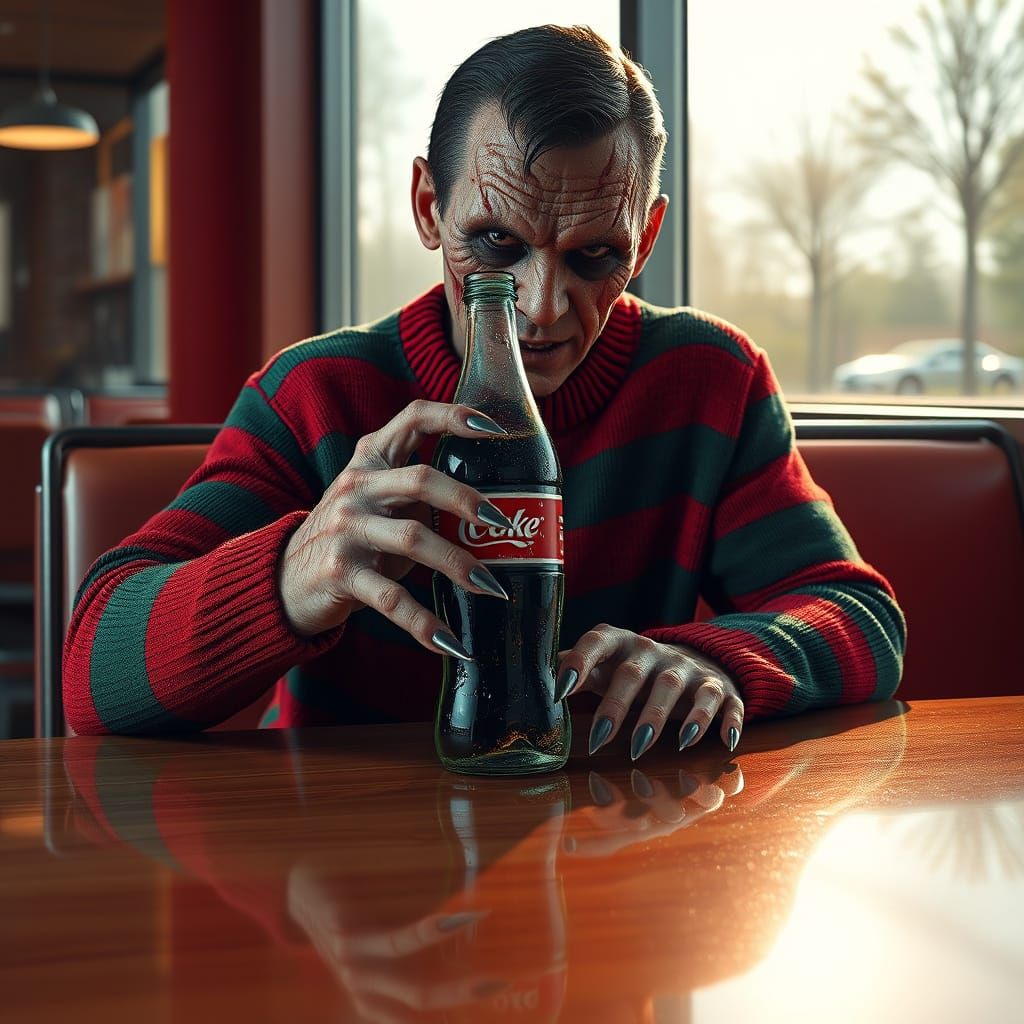 Freddy Krueger Savoring a Coke in Modern McDonald's