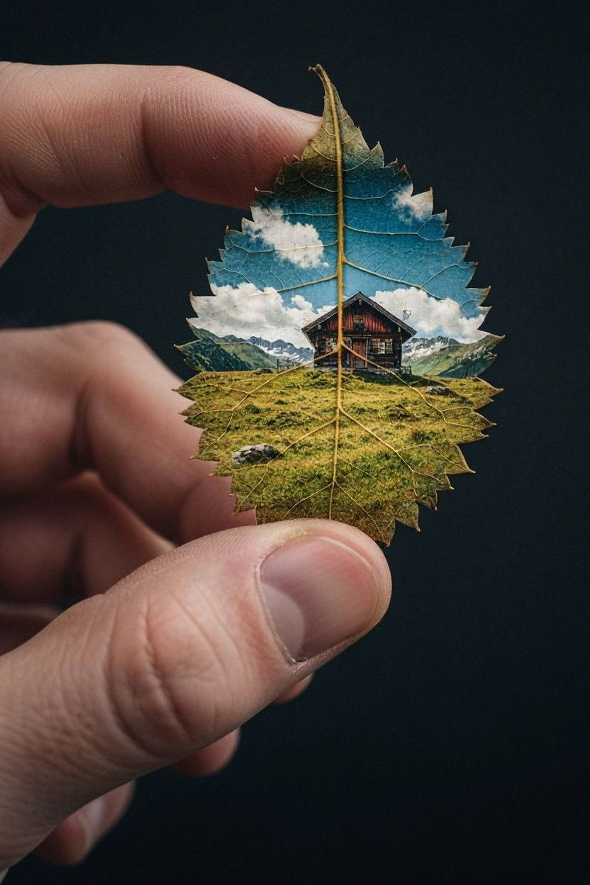 In the center of the frame is a photo-sculpture: an ultra-realistic object shaped like a dried, curled ...  by @ShadowMoon