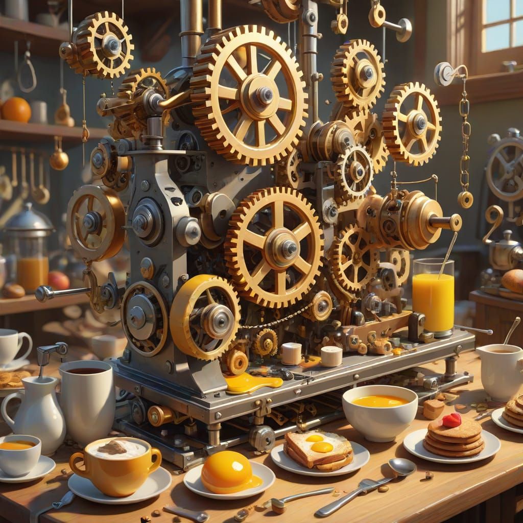 Rube Goldberg machine that makes breakfast.
