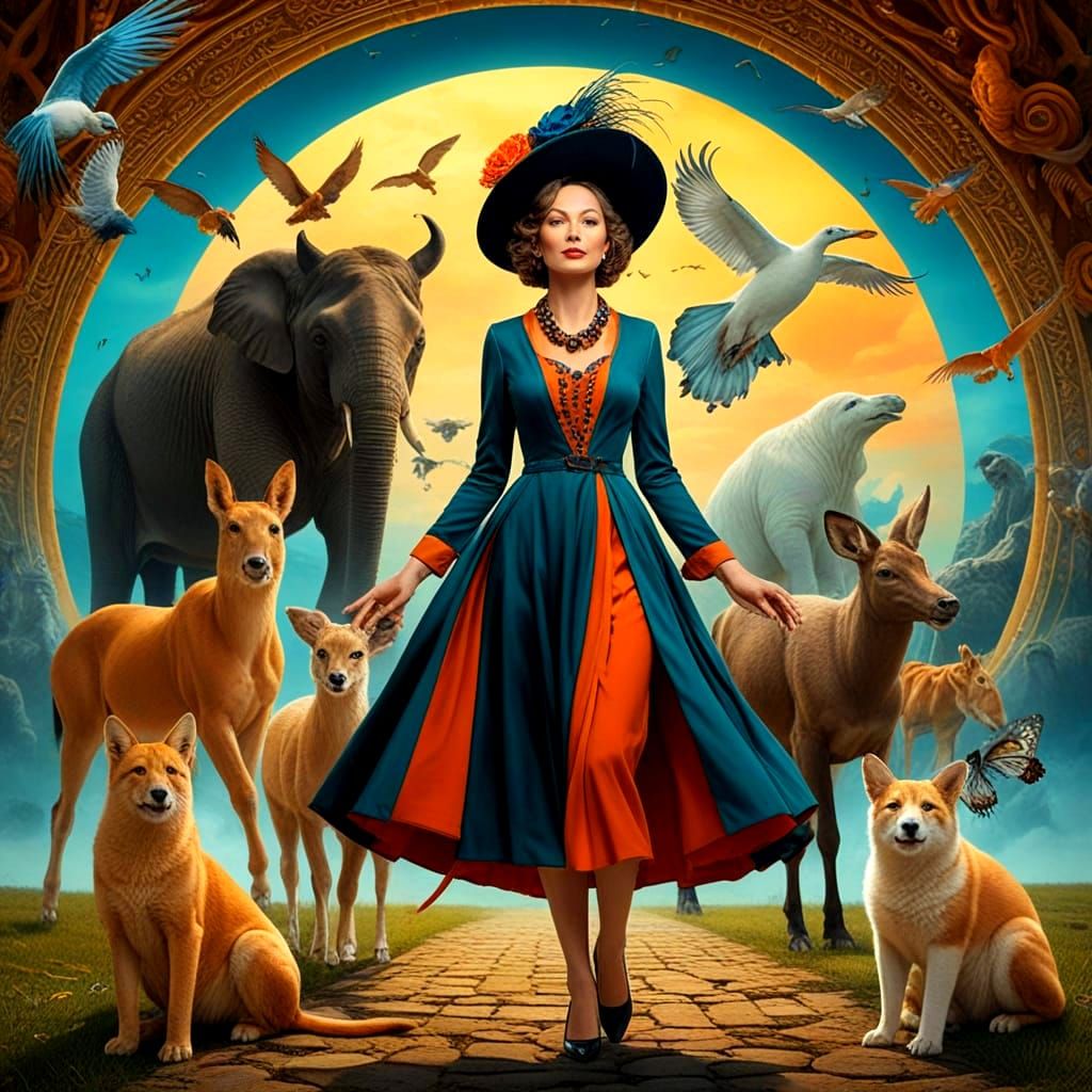 Elegant Lady in Vibrant Surreal Scene