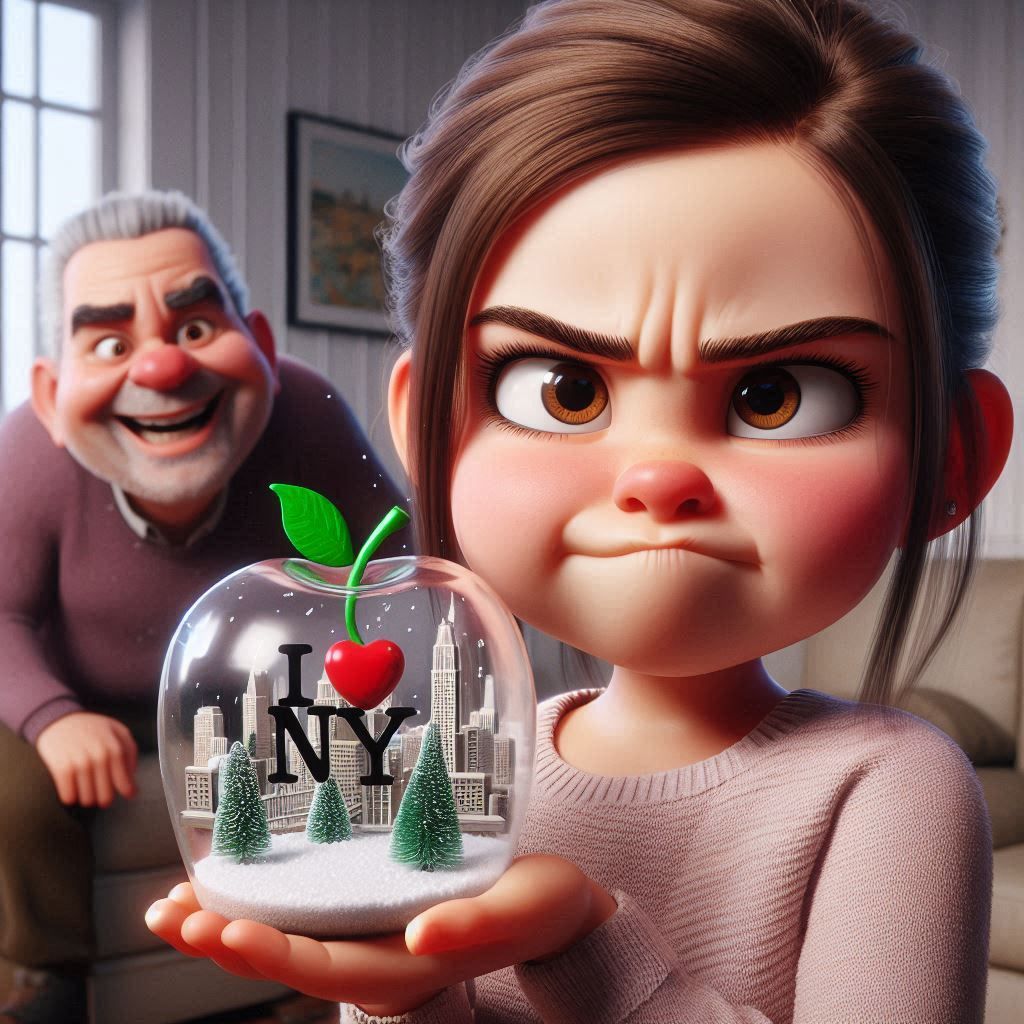 "See, it's an apple with New York in it, cause it's the 'big apple', see honey? Do you get it? Ha!  by @BunnyFooFoo