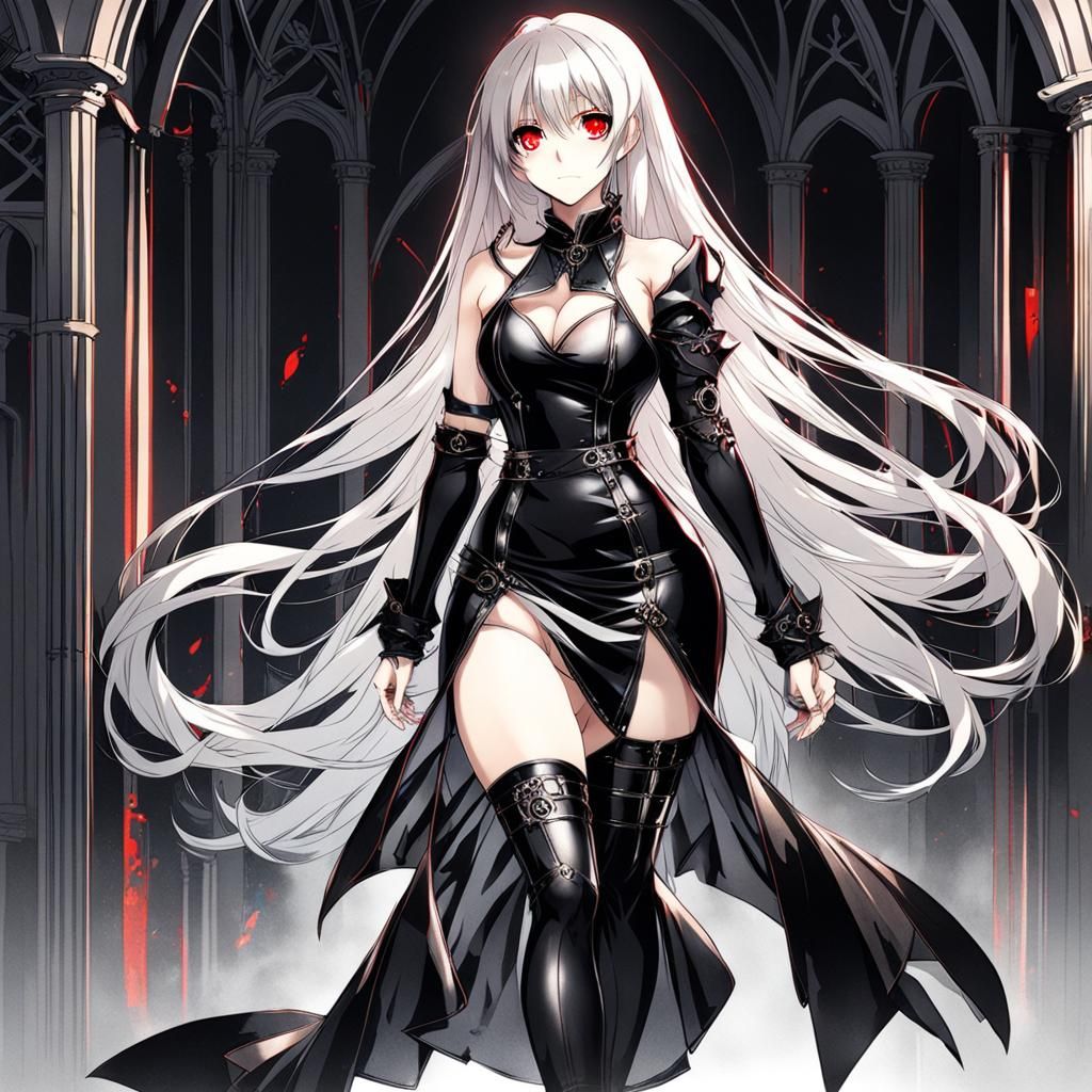 Curvy body, anime, woman, beautiful, skimpy, platinum long h...