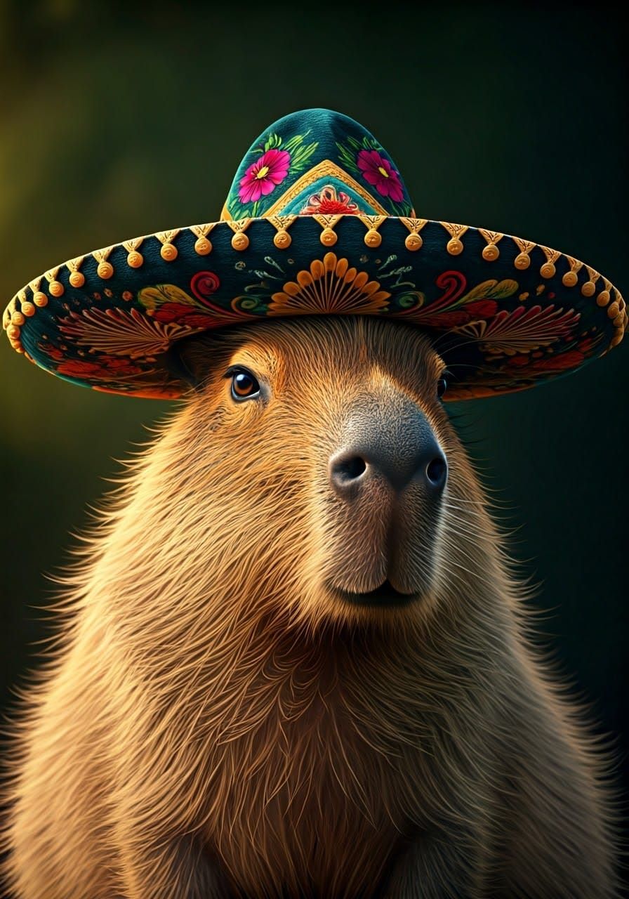  capybara wearing a sombrero   by @Colin Davis