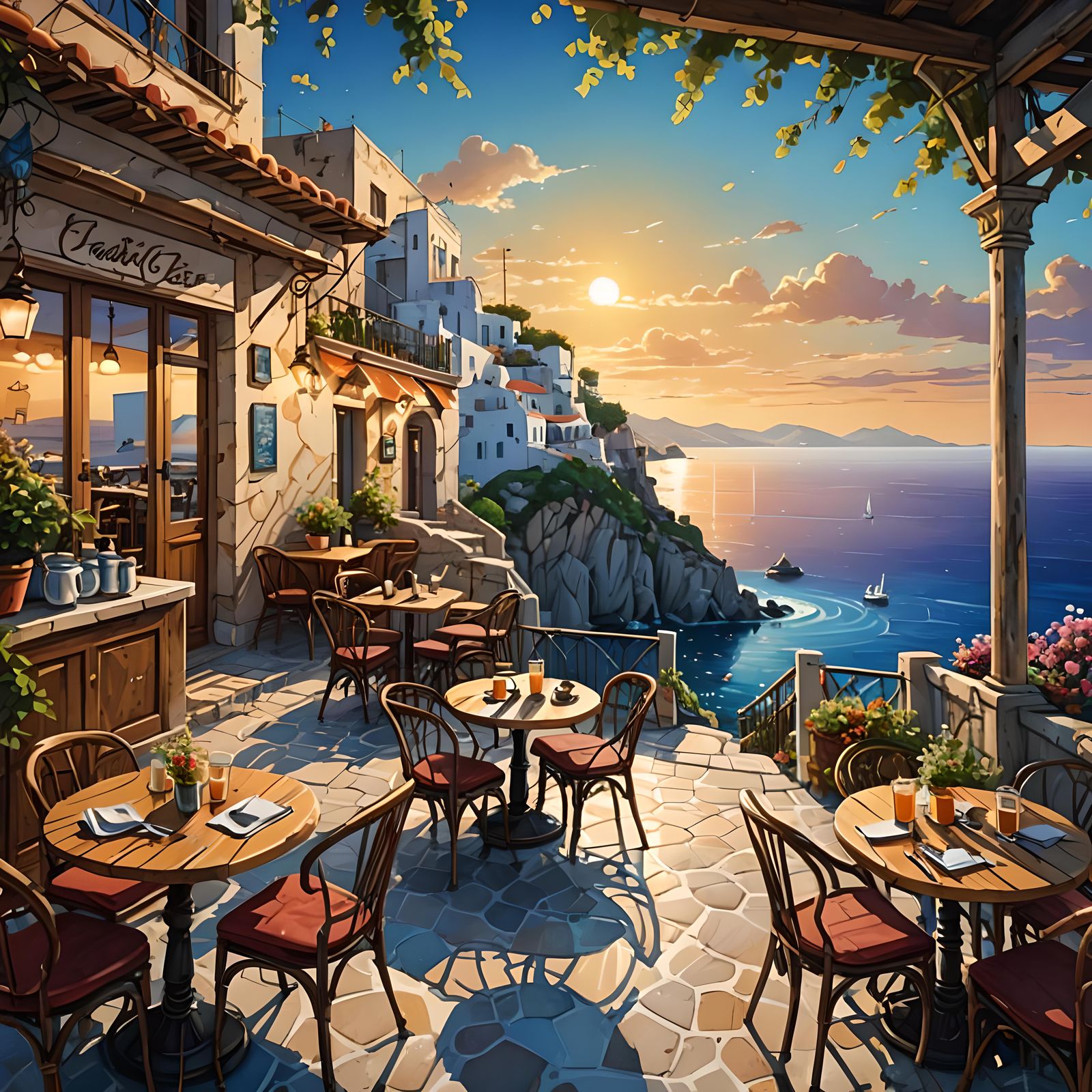 Cozy cafe by the sea