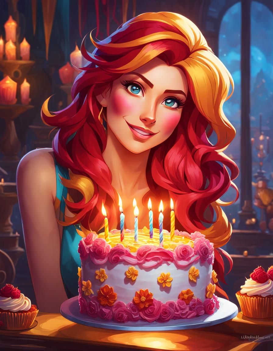 Sunset Shimmer wishes you a happy birthday cake v2